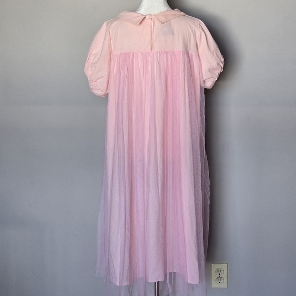 Shabby Chic Babydoll Cottagecore Fairycore Tulle Overlay Midi Dress Embroidery - Picture 2 of 10